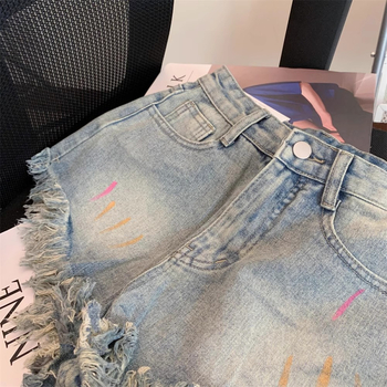 Vintage izblijedjele denim šorc za žene, visokim strukom, širokim krojem, 3/4 duljine, ljetni ležerni komad