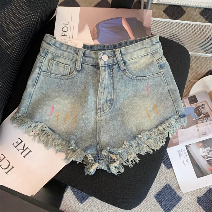 Vintage izblijedjele denim šorc za žene, visokim strukom, širokim krojem, 3/4 duljine, ljetni ležerni komad