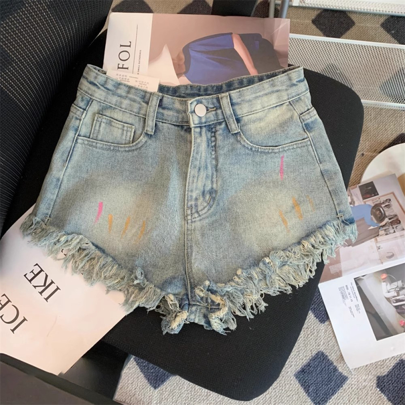 Vintage izblijedjele denim šorc za žene, visokim strukom, širokim krojem, 3/4 duljine, ljetni ležerni komad