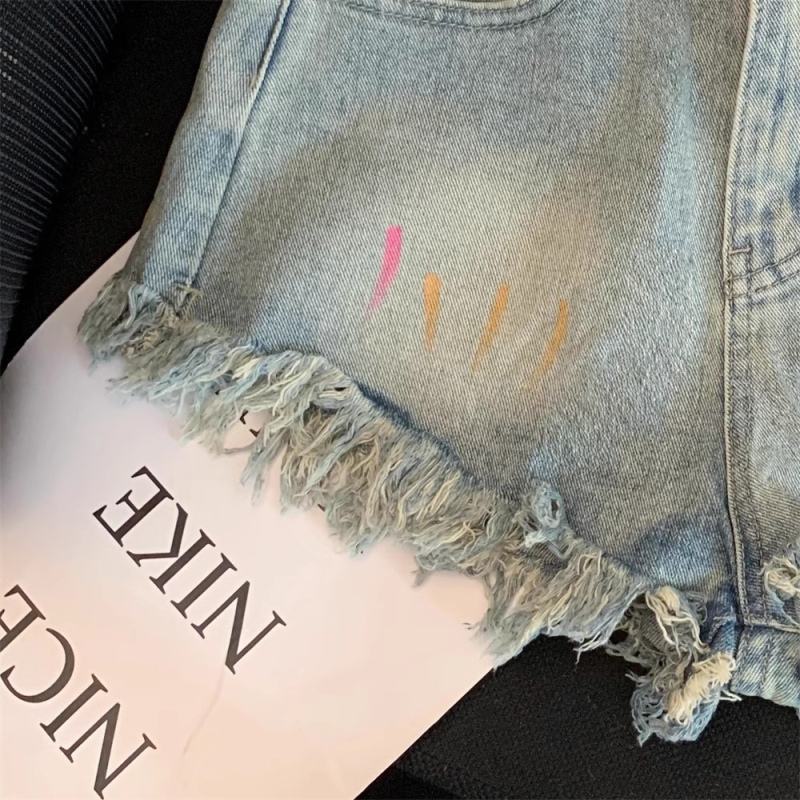 Vintage izblijedjele denim šorc za žene, visokim strukom, širokim krojem, 3/4 duljine, ljetni ležerni komad