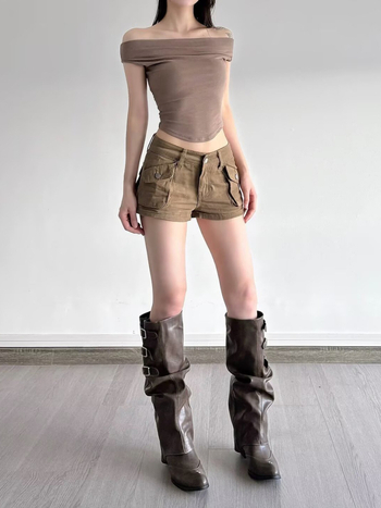 2025 nove retro khaki denim kratke hlače s trodimenzionalnim džepovima, podizanje bokova, uski kroj