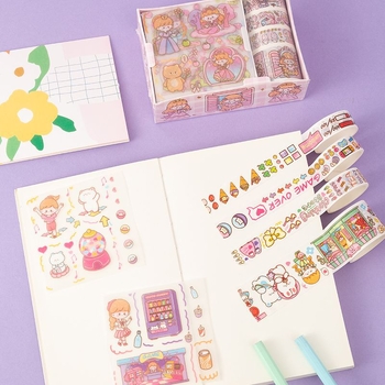 Χαριτωμένο σετ washi tape και αυτοκόλλητα δώρου για planners — αυτοκόλλητα με καρτούν για παιδιά