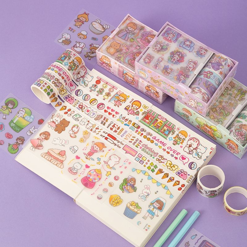 Χαριτωμένο σετ washi tape και αυτοκόλλητα δώρου για planners — αυτοκόλλητα με καρτούν για παιδιά