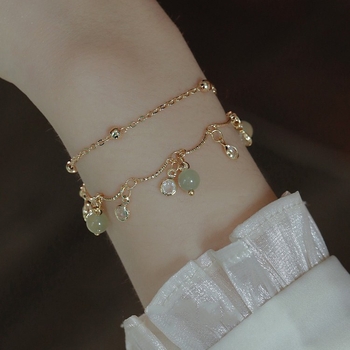 Dvostruki narukvica od Hetian jade s kristalnim ukrasima, elegantan lagan luksuz za žene, nakit za najbolje prijateljice