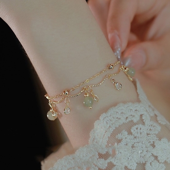 Dvostruki narukvica od Hetian jade s kristalnim ukrasima, elegantan lagan luksuz za žene, nakit za najbolje prijateljice