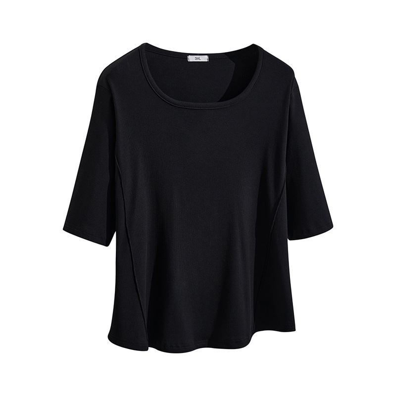 Ženski T-shirt plus veličine sa kvadratnim izrezom i 3/4 rukavima, vitka silueta, model S5569