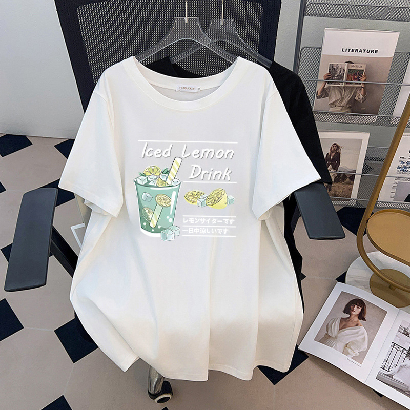 Zenski T-shirt s okruglim izrezom, kratkim rukavima, opuštenom kroju, srednje duljine, plus veličina (100–175 kg)