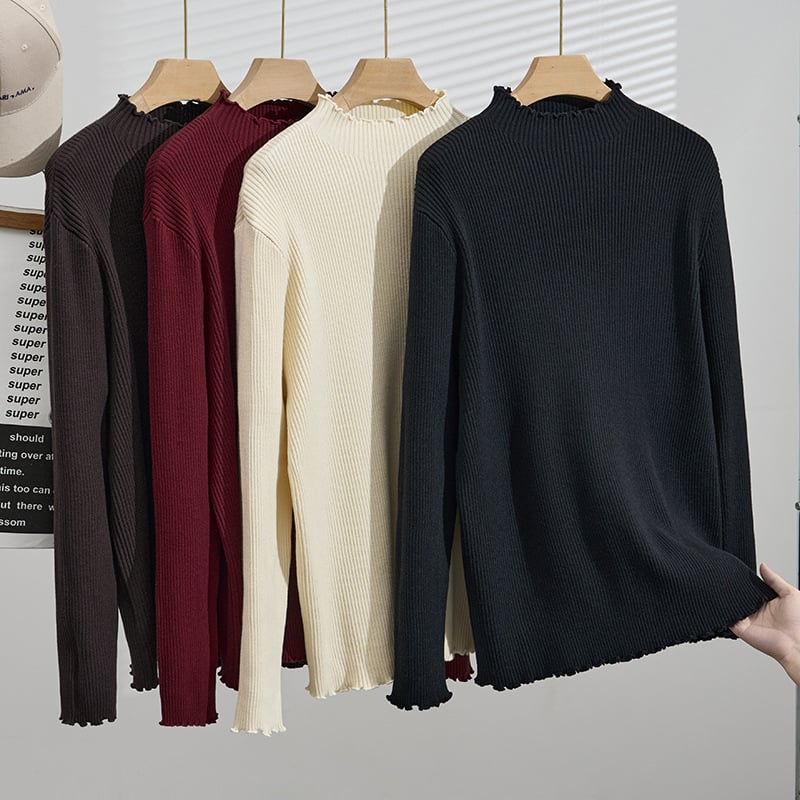 Plusz méretű női téli kötött felső, egyszínű, félmagas gallér, koreai stílus, modell M1001