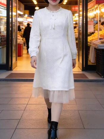 Plus-size zimska haljina s flis podstavom, duga A-linija, uski kroj, korejski stil, dugi rukavi, viskozna tkanina