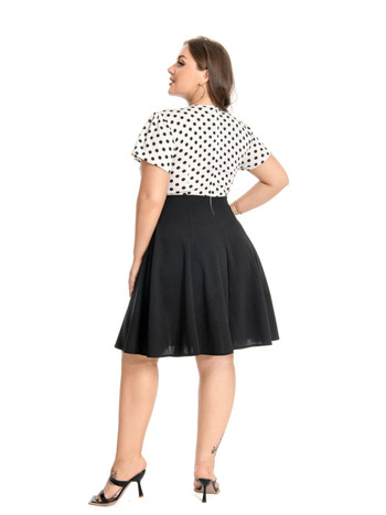Mi xinni Hepburn-stilizirana retro haljina s točkama i mašnom, plisirana, midi A-linija, okrugli izrez, kratki rukavi, visok pojas, poliester, plus veličina