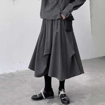 Ženska plisirana suknja u japanskom stilu, inspirirana Yamamoto stilom, siva, ležerna A-linija, retro dizajn