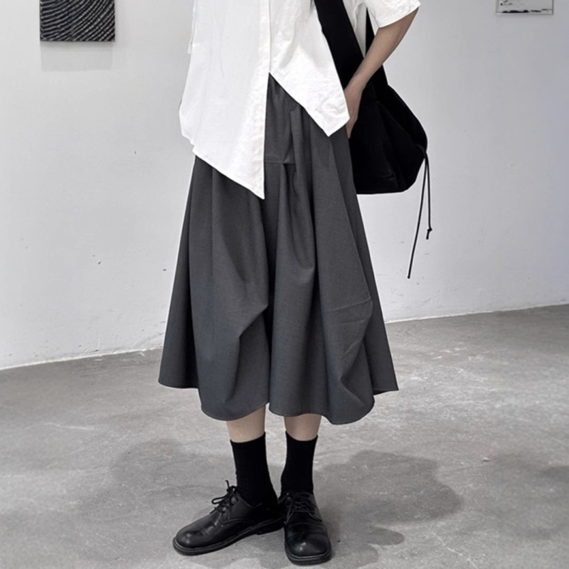 Ženska plisirana suknja u japanskom stilu, inspirirana Yamamoto stilom, siva, ležerna A-linija, retro dizajn