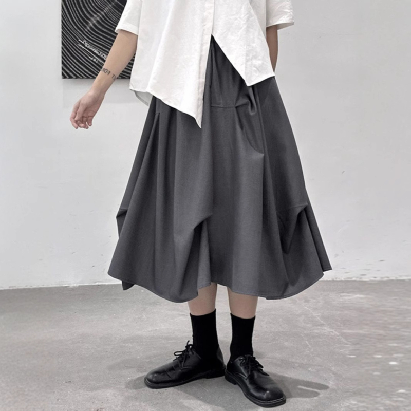 Ženska plisirana suknja u japanskom stilu, inspirirana Yamamoto stilom, siva, ležerna A-linija, retro dizajn