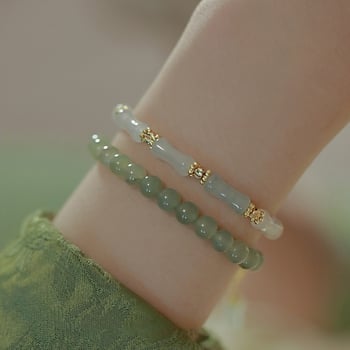 Narukvica od prirodnog Hetian jade s perlicama, novi kineski stil retro dizajn, Dongling jade, Tianšan zelena bambus segmentirana narukvica, poklon za najbolju prijateljicu