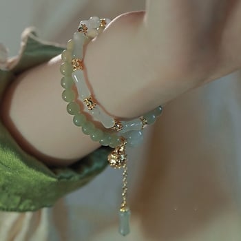 Narukvica od prirodnog Hetian jade s perlicama, novi kineski stil retro dizajn, Dongling jade, Tianšan zelena bambus segmentirana narukvica, poklon za najbolju prijateljicu