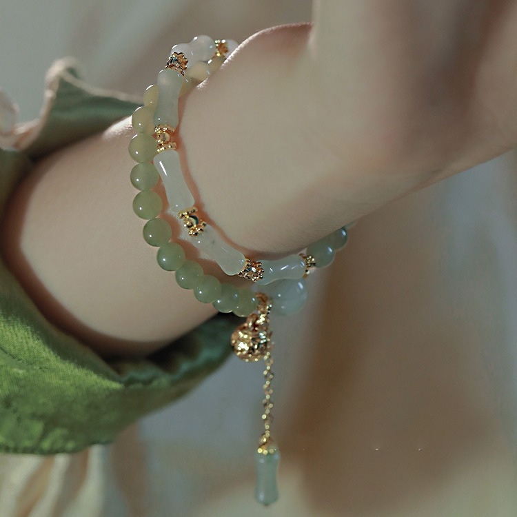 Narukvica od prirodnog Hetian jade s perlicama, novi kineski stil retro dizajn, Dongling jade, Tianšan zelena bambus segmentirana narukvica, poklon za najbolju prijateljicu