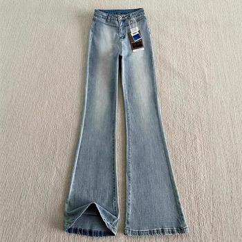 Ženske traperice u američkom stilu, svijetloplave bootcut, elastične, uski kroj, ljetni stil
