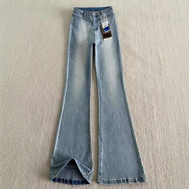 Ženske traperice u američkom stilu, svijetloplave bootcut, elastične, uski kroj, ljetni stil