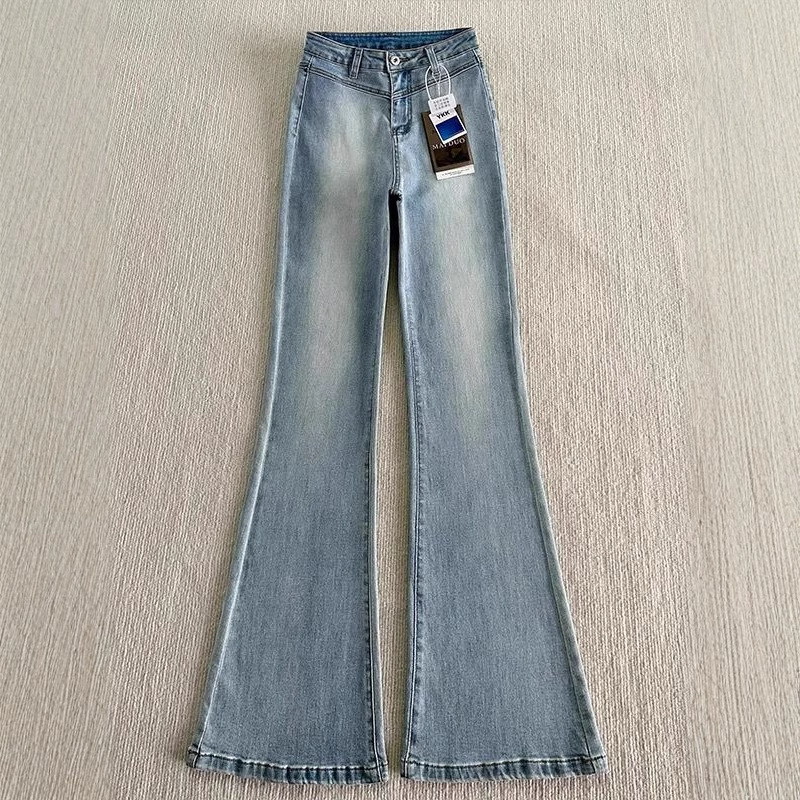 Ženske traperice u američkom stilu, svijetloplave bootcut, elastične, uski kroj, ljetni stil