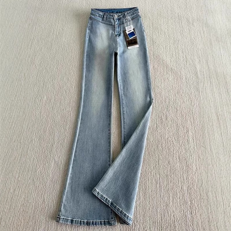 Ženske traperice u američkom stilu, svijetloplave bootcut, elastične, uski kroj, ljetni stil
