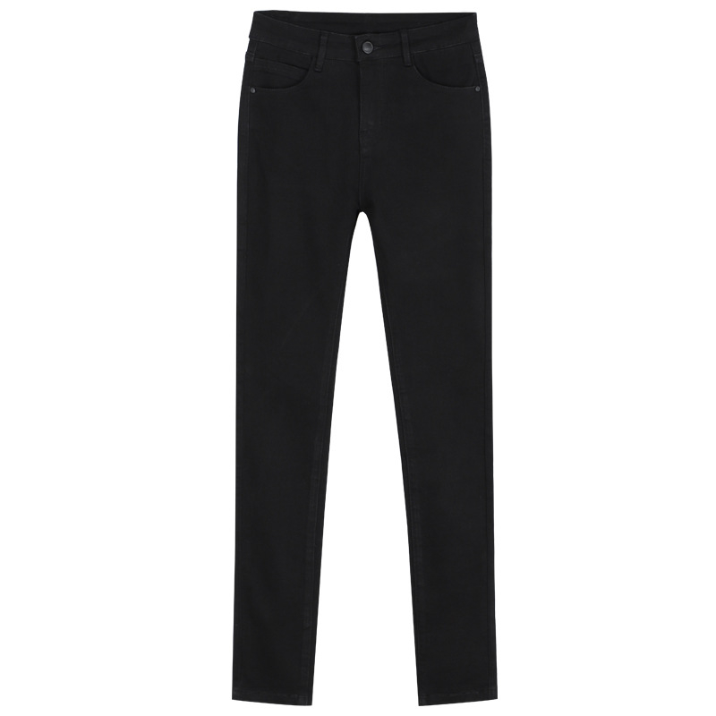 Crne ženske traperice s visokim strukom, iznutra fleece podstava, cropped dužina, uski kroj