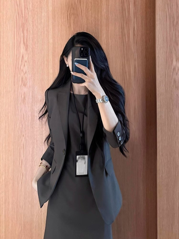 Zeleni dvodijelni ženski uredski kostim sa suknjom, korejskog stila, elegantan i visokokvalitetan set za jesen i zimu