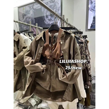 Ženski set od traper jakne i šortsa, dva dijela, 2025 rana jesen, opušten kroj, gradski stil