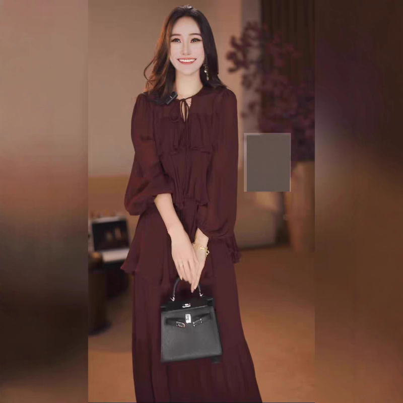 TZ6909 Francuska retro bluza s volanima i suknja visokog struka — dvodijelni set za žene