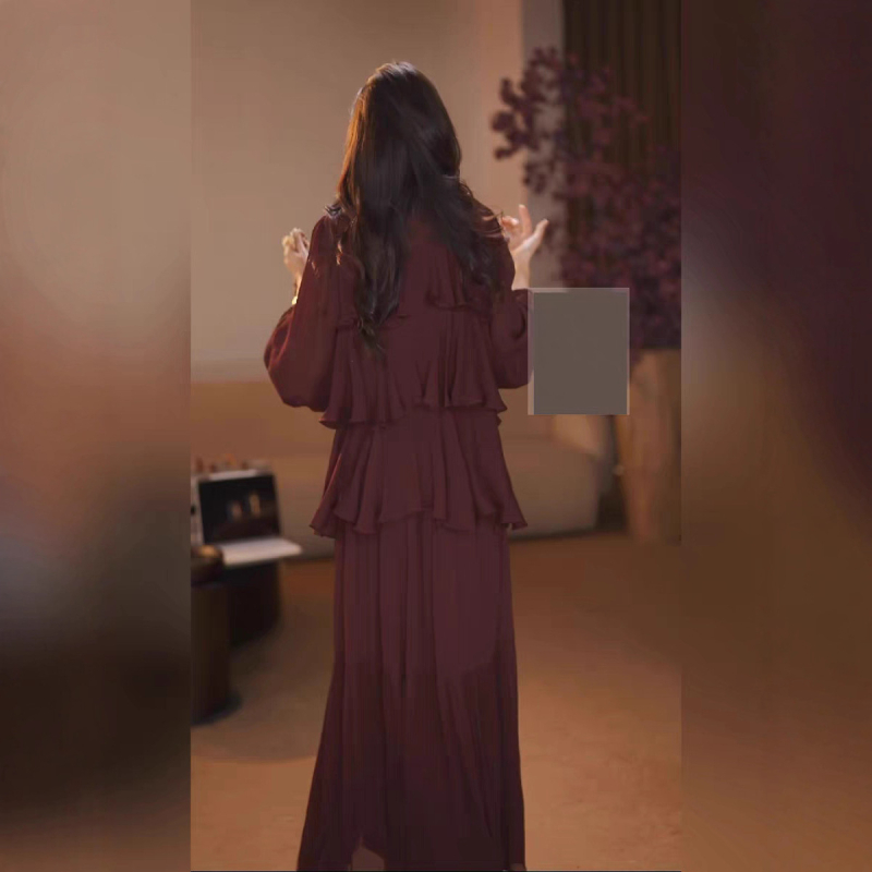 TZ6909 Francuska retro bluza s volanima i suknja visokog struka — dvodijelni set za žene