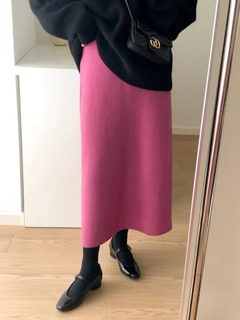 Korejski stil, drapiran, debeli pliš raccoon, midi plisana suknja, visokim strukom, pravilan kroj, jednobojna, jesen-zima