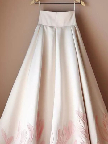 Roza jacquard suknja visokog struka, A-linije kroja, Ma Mian panel, kineski stil.