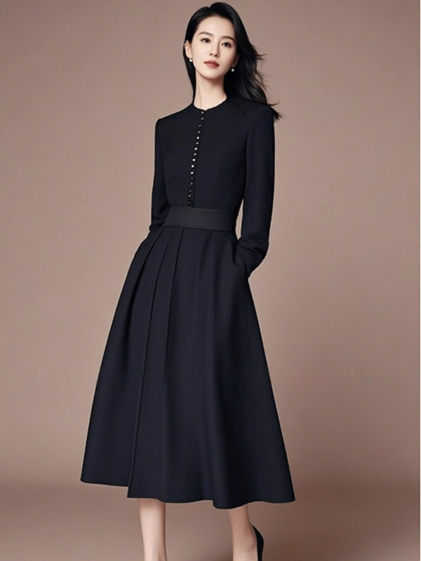 8616 Crna haljina u Hepburn stilu za formalne prilike, elegantna i profinjena