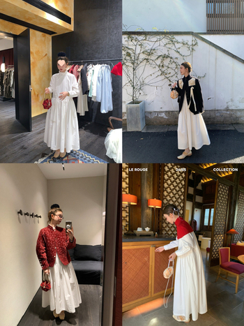 Le Rouge Zhou Meimei Lagana haljina s kineskim stilom i orijentalnom estetikom, čipkasti ovratnik, plisirani patchwork, dugi rukavi