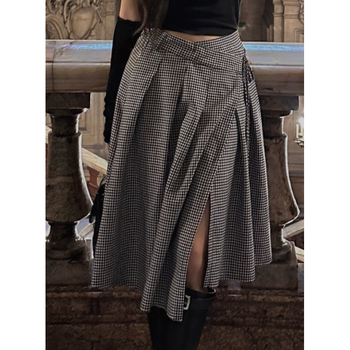 Korejski chic, nišn dizajn, francuska retro, midi suknja s jednim remenom, asimetrični uzorak houndstooth za žene
