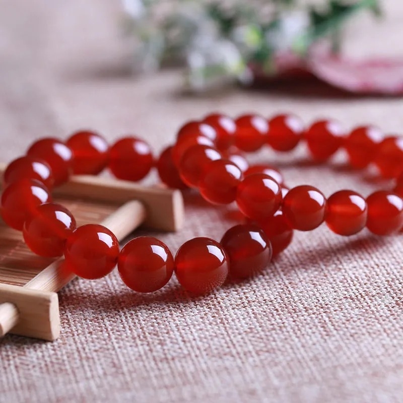 Narukvica od crvenog ahata s okruglim perlama, 8–20 mm, unisex, geometrijski nakit