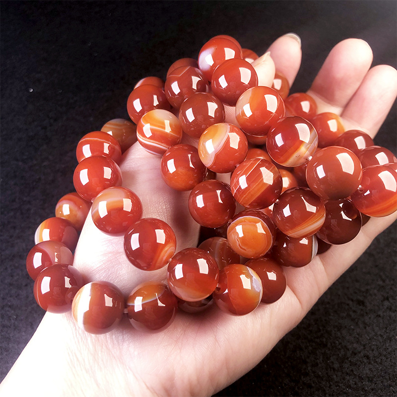 Narukvica od crvenog ahata s okruglim perlama, 8–20 mm, unisex, geometrijski nakit