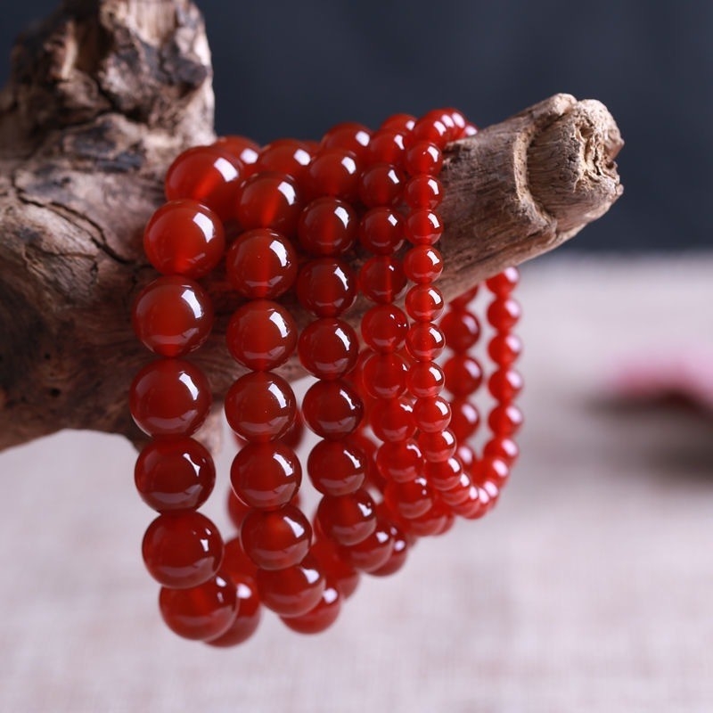 Narukvica od crvenog ahata s okruglim perlama, 8–20 mm, unisex, geometrijski nakit