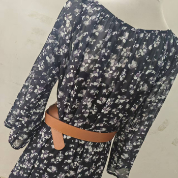 Šifon haljina s floralnim otiskom u francuskom retro stilu, vitka silueta, visokim strukom, okrugli izrez, 3/4 rukava, midi duljina