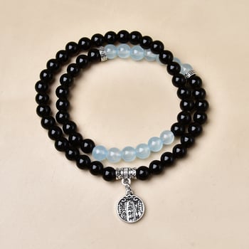Prirodni obsidijan, narukvica od akvamarinskog chalcedona, unisex, dvostruki krug, hidratantni kristalni narukvica, narukvica pet bogatstava