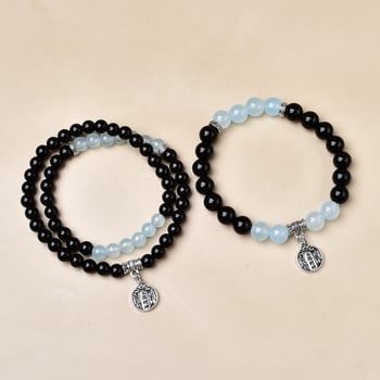 Prirodni obsidijan, narukvica od akvamarinskog chalcedona, unisex, dvostruki krug, hidratantni kristalni narukvica, narukvica pet bogatstava