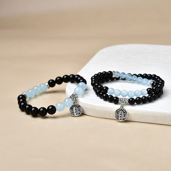 Prirodni obsidijan, narukvica od akvamarinskog chalcedona, unisex, dvostruki krug, hidratantni kristalni narukvica, narukvica pet bogatstava