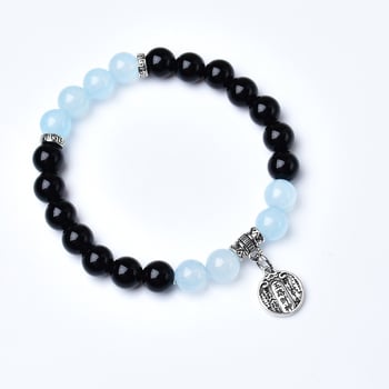 Prirodni obsidijan, narukvica od akvamarinskog chalcedona, unisex, dvostruki krug, hidratantni kristalni narukvica, narukvica pet bogatstava