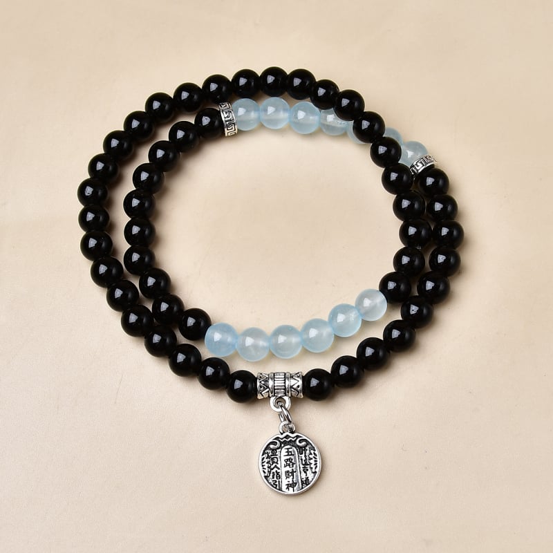 Prirodni obsidijan, narukvica od akvamarinskog chalcedona, unisex, dvostruki krug, hidratantni kristalni narukvica, narukvica pet bogatstava