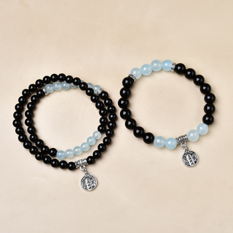 Prirodni obsidijan, narukvica od akvamarinskog chalcedona, unisex, dvostruki krug, hidratantni kristalni narukvica, narukvica pet bogatstava