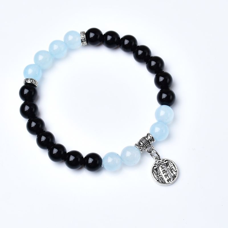 Prirodni obsidijan, narukvica od akvamarinskog chalcedona, unisex, dvostruki krug, hidratantni kristalni narukvica, narukvica pet bogatstava