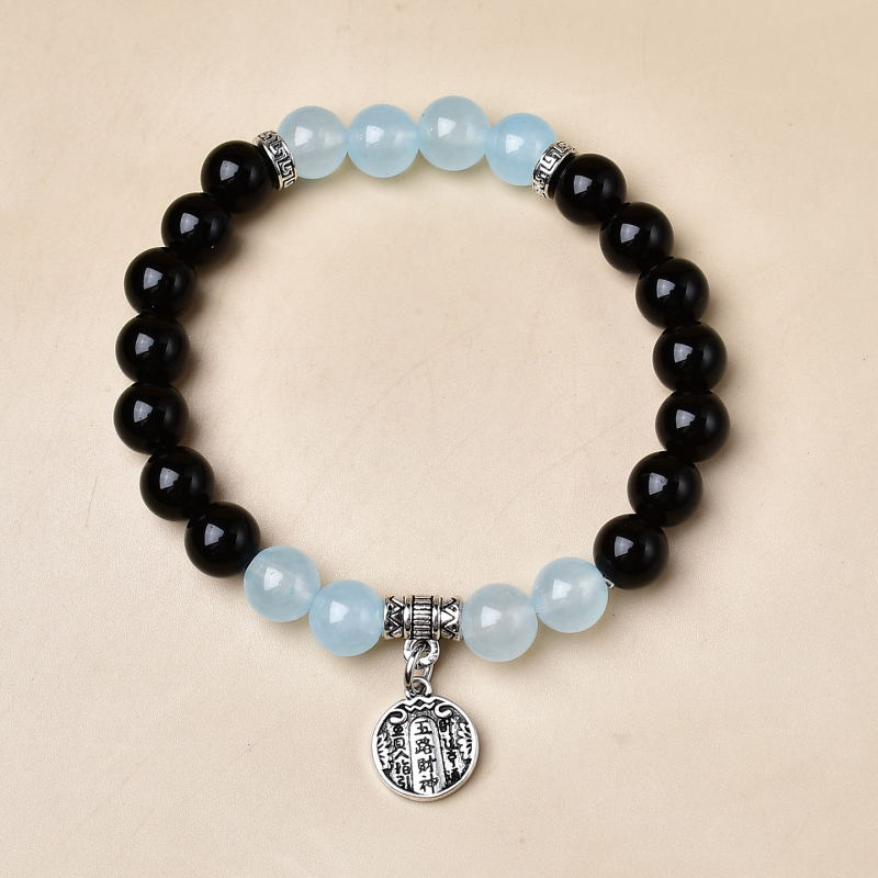 Prirodni obsidijan, narukvica od akvamarinskog chalcedona, unisex, dvostruki krug, hidratantni kristalni narukvica, narukvica pet bogatstava