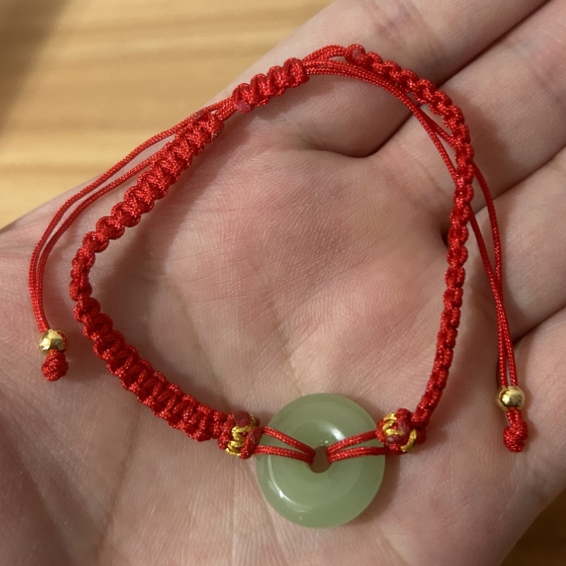 Narukvica od crvenog užeta s Peace Buckle od imitacije Hetian jadea, za žene i muškarce, Godina Tigra, pleteni šnurni nakit, poklon za Valentinovo