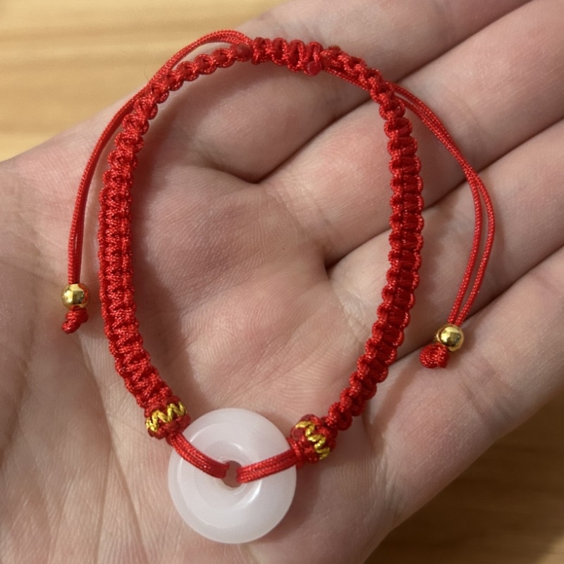 Narukvica od crvenog užeta s Peace Buckle od imitacije Hetian jadea, za žene i muškarce, Godina Tigra, pleteni šnurni nakit, poklon za Valentinovo