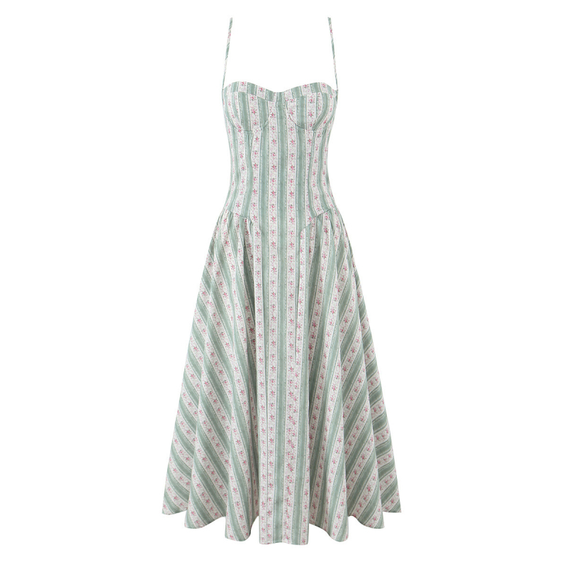 BSK&TRAF Ženska haljina za jesen 2025 u resort stilu s otiskom, plisirana maxi haljina s uskim strukom