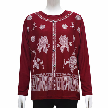 Ženska majica s dugim rukavima, otisnuta, od Ice Silk pamuk-viskoza smjese, udoban gradski stil